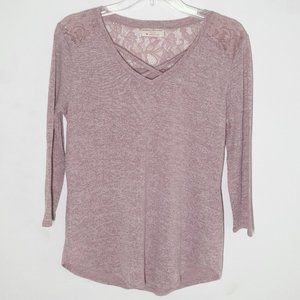 Bobbie & Brooks Mauve Lace Back Knit V-Neck Tunic